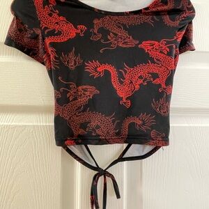 Black and Red Dragon Print Women's Top